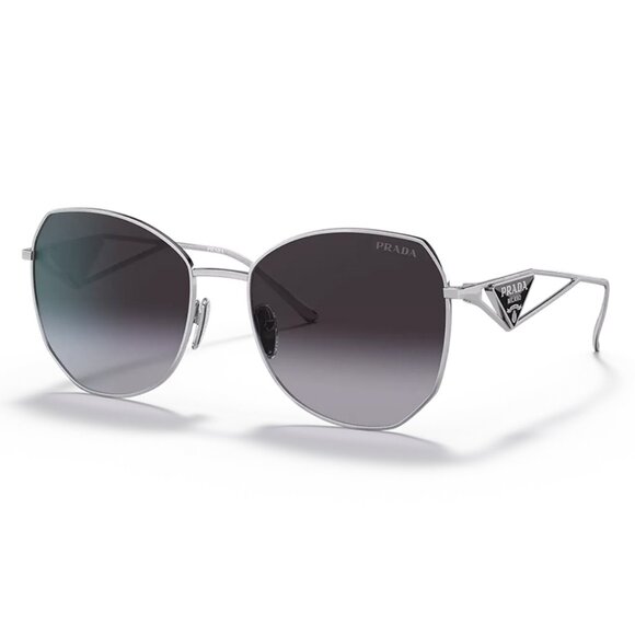 NWT PRADA SUNGLASSES WOMEN SILVER GEOMETRIC EYEWEAR PRADA NEW - Picture 1 of 3